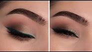 Simple Soft Smokey eye With pop of Green Eyeliner Using the Colourpop Glow Getter Palette