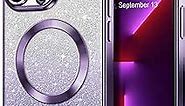 Hython for iPhone 13 Pro Case Clear Magnetic Glitter Phone Cases [Compatible with MagSafe] Full Camera Lens Protector Slim Gradient Sparkle Luxury Plating Shockproof Protective Cover Women, Purple