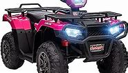 Aosom 12V Kids ATV Battery-Operated with AUX Port & USB, Kids 4 Wheeler with Tough Wear-Resistant Tread, Electric Four Wheeler Kids Ride on Car Electric Car, Pink