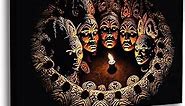 Spiritualhands African Masks Canvas Wall Art, African Lady Canvas Wall Decor, Vibrant Handcrafted African Wall Art for Home and Kitchen, Office Wall Canvas (07 FIVE AFRICAN FACE MASKS, 11" x 17" -