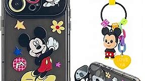 iFiLOVE iPhone 14 Pro Max Cute Cartoon Mickey Mouse Case - Kids, Girls, Women - TPU Bumper, Camera Stand Mirror, Charm Pendant