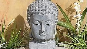 John Timberland Meditating Buddha Head Statue Sculpture Zen Asian Japanese Garden Decor Outdoor Front Porch Patio Yard Outside Home Balcony Gray Weathered Faux Stone Finish Resin 18 1/2" Tall