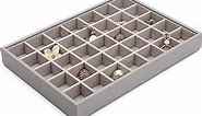 Vlando Jewelry Tray - Faux Leather Multi-Purpose Desktop Drawer Chest Jewelry Accessories Earring Necklace Bracelet Rings Display Storage and Organizer, 35 Grid, Grey