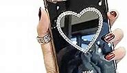 Anloes Makeup Mirror Phone Case Luxurious Bling Heart-Shaped Frame Case, Girly Cute Bling Shining Protective Case for iPhone (Black, for iPhone 11 Pro max)