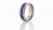 Malone Men's Titanium Wedding Ring With Blue Lapis Inlay & Beveled Edges - 8mm