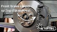 Quick tip to remove the front brake caliper spring clip when changing bake pads or discs