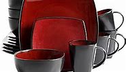 Gibson Soho Lounge Square Reactive Glaze Dinnerware Set, Red, Service for 4 (16pcs)