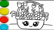 Flower Basket Drawing And Coloring For Kids,Toddlers | How to draw a Cute Basket | Basket Drawing #1