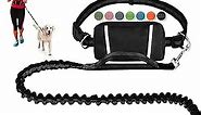 Hands Free Dog Leash, Waist Dog Running Leash for Medium to Large Dogs, Retractable Bungee Hands Free Leash for Walking Jogging Training Hiking, Adjustable Waist Belt, Dual Handle