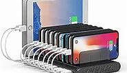 Alxum 10 Port USB Charging Station, 60W Mobile Charging Station with Multi-Port USB Fast Charger Stand for Mobile Phone, Tablet and More,Black