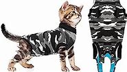 Suitical Recovery Suit for Cats | Spay and Neutering Cat Surgery Recovery Suit for Male or Female | Soft Fabric for Skin Conditions | 2XS | Neck to Tail 13.0” - 16.5” | Black Camouflage