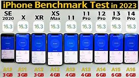 iPhone Benchmark Test 2023 : SE 2020 vs X vs XR vs XS Max vs 11 / 11 Pro / 12 Pro / 13 Pro / 14 Pro