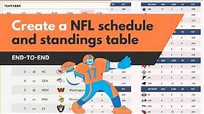 Build an interactive and dynamic NFL schedule and Standings Table in Excel