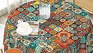 Boho Round Tablecloth 60 inch, Bohemian Circle Table Cloth, Stain Resistance, Water Repellent and Wrinkle-Free, Colorful Tablecloth Decor for Home Kitchen Dining Party Patio Indoor and Outdoor Use