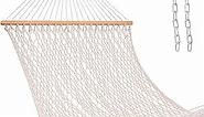 Lazy Daze Hammocks 12FT Double Rope Hammocks, Hand Woven Cotton Hammock with Spreader Bar for Outdoor, Indoor, Patio Yard, Poolside for Two Person, Max 450 Lbs, Natural, 141 x 57 inches