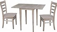 IC International Concepts Small Dual Drop Leaf Two Chairs, Washed Gray Taupe Dining Table