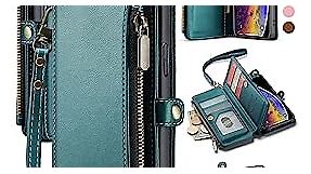 Defencase for iPhone X/XS Case, RFID Blocking iPhone Xs/X Wallet Case for Women and Men with Credit Card Holder Zipper Strap Fashion Leather Protective Cover for iPhone Xs & X Phone Case, Blue Green