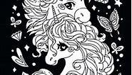 UNICORN Coloring Book: Two sets of 25 Coloring Pages with Unicorns on White and Black Backgrounds...
