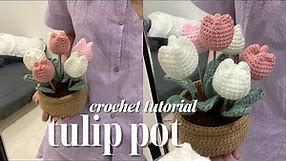 TULIP POT crochet detailed tutorial - Crochet cute flower pot