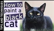 How to paint a black cat in acrylics | Painting black fur