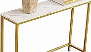 loglus Console Table for Entryway, Faux Marble MDF Sofa Table with Golden Frame (Single Layer, White Marble)
