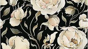 HAOKHOME 93242-1 Peel and Stick Wallpaper Floral Vintage Roses Peonies Contact Paper Removable Black/Beige/Olive Self Adhesive Mural 17.7in x 9.8ft