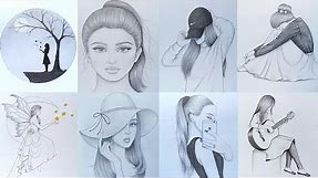 8 easy girl drawing ideas ( part -1 ) || Pencil sketch Tutorials || Art Videos
