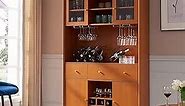 OKD Bar Cabinet, Mid Century Modern Kitchen Hutch Storage Cabinet with Wine and Glass Rack, Storage Shelves, and Drawers, Buffet Sideboard Cabinet for Home Kitchen, Dining Room, Cherry