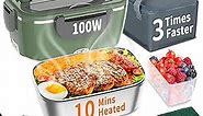 Electric Heated Lunch Box 100W - 3-IN-1 Fast Heating Lunch Boxes Portable Food Heater for Adults,12V/24V/110V 1.5L Lunch Box with Leak-Proof Lid for Car Truck Office (3 Times Faster)