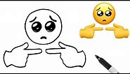 How To Draw SHY EMOJI Easy! | Step-by-step Tutorial On Two Fingers Touching & Pleading Face Emoji