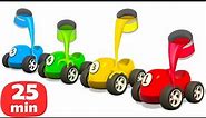 25 minutos de diversión. Vehículos de servicio. Dibujos animados de coches para niños en español.
