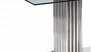 Benjara Rectangular Mirrored Top Dining Table With Double Pedestal Pillar Base, Silver