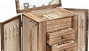 Jewelry Box for Women, 5 Layer Large Wood Boxes & Organizers for Necklaces Earrings Rings Bracelets, Rustic Organizer with Drawers and Mirror(Carbonized Black)