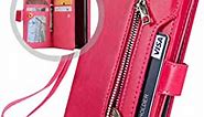 Galaxy S7 Edge Wallet Case for Women/Men,Auker Premium Folio Flip Leather Trifold 9 Card Holder Kickstand Magnet Zipper Pocket Wallet Purse Case with Wrist Strap for Samsung Galaxy S7 Edge Rose