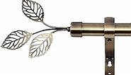RYB HOME Brass Curtain Rod for Windows 72 to 144" Long, 1 inch Diameter, Metal Single Adjustable Telescoping Curtain Pole with Leaf Design Finish for Living Room Bedroom, Antique Brass