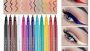 12 Pcs Colorful Neon Matte Liquid Eyeliner Set, Natural Long Lasting Quick Dry Rainbow Eyeliner Pencil Eyes Makeup Kit Black Brown White Purple Yellow Eyeliners for Party, Festival, Holiday