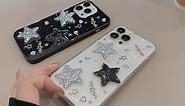 2 × Fashion Glitter Phone Case for iPhone 8/7/SE 2020 2nd/SE 2022 3rd Generation Case 4.7", Bling Stars 3D Diamond Hearts Y2K Style Design for Women Girls,Twinkle Star Cases, Black & White