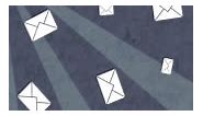 Animation of envelope email icons falling over rotating grey bright...