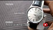 CASIO Simple Analog Watch Model MTP-V005L-7BU in Silver Dial & Black Leather Strap