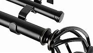 KAMANINA 1 Inch Double Curtain Rods 72 to 144 Inches (6-12 Feet) Window Telescoping Drapery Rod, Black Curtain Rods for Windows, Twisted Cage Finials