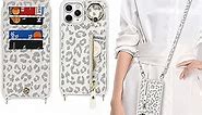 iPhone 11 pro max Case with Card Holder for Women, iPhone 11 pro max Phone Case with Strap Credit Card Slots Crossbody with Kickstand Zipper Shockproof Case for iPhone11promax - White Leopard