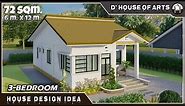 3 BEDROOMS Bungalow House Design | 72 SQM.( 6m.x12m.) | 2 Toilet & Bath | Small House Design Ideas