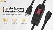STARELO Extension Cord with Waterproof Switch 3-Prong Outdoor 1875W Black Heavy Duty Extension Cord, 14/3 SJT Extension Cord,Control Switch ON/Off 15A 125V Grounded Plug Receptacle.(1.5FT,Black)