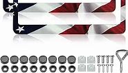 Patriotic American Flag License Plate Frame Holder - 2 Pack Universal Quality Metal Aluminum Matte Stripe US Flag Gloss Car Plate Frame Covers with 2 Holes and Free Screws Fasteners Caps
