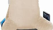 Nestl Reading Pillow Standard Bed Pillow, Back Pillow for Sitting in Bed Shredded Memory Foam Chair Pillow Reading & Bed Rest Pillows Beige Cream Back Pillow for Bed, Bed Chair Arm Pillow with Pockets