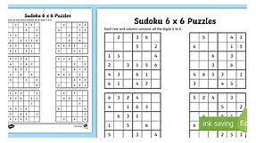 Sudoku 6 x 6 Worksheet
