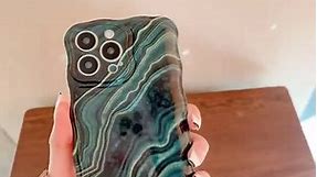 Aesthetic Green Marble iPhone 13 Case, Shockproof Protective Liquid Watercolor 3D Airbag Phone Case for Women