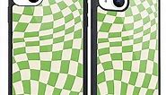 MAYCARI Compatible with iPhone 13 Mini Case for Children Women Twist Green Checkerboard Design, Hard Back Cover with Grid Plaid Tartan Pattern Soft TPU Bumper Phone Case