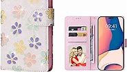 Compatible with iPhone 15 Pro Max 6.7" Wallet Case with Card Holder,Floral Flower PU Leather Magnetic Stand Flip Book Protective Phone Cover with Wrist Strap for Women Girls (Shiny Petals)