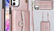 for iPhone 11 Case 6.1 Inch, Crossbody Purse Wristlet Shoulder Strap Trendy Protective Cover for iPhone 11 (Rose Gold)